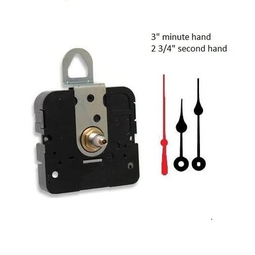 Takane Quartz Clock Movement Mechanism, Choose Your Hands and Size, USA Made (7/16" Threaded Shaft for dials up to 1/4" Thick, B Hands with red Second Hand)