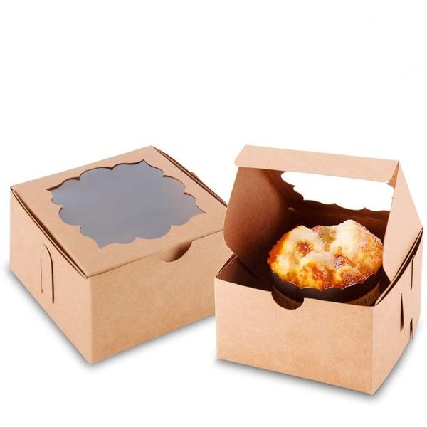 NPLUX 4x4x2.5in Bakery Boxes with Window Treat Boxes Mini Pie Cupcake Boxes(50Pack,Brown)