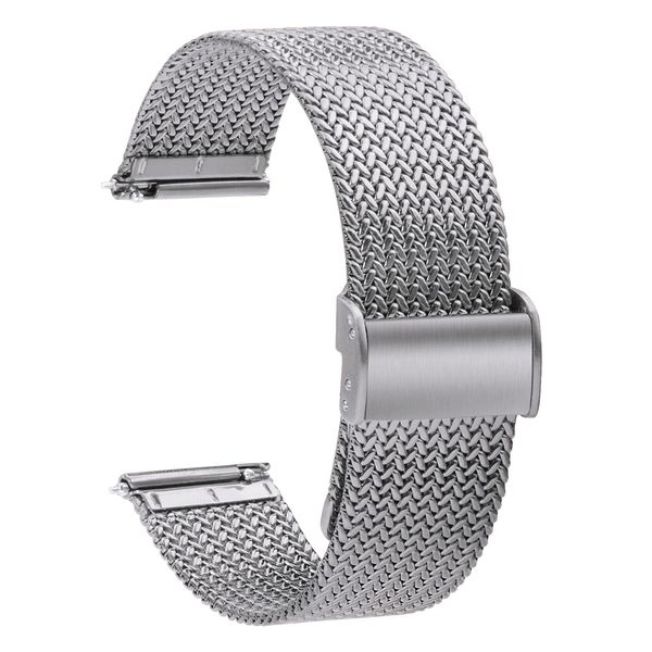 TStrap Mesh Watch Strap Metal - Quick Release Watch Straps for Men Women - Stainless Steel Milanses Smart Watch Bracelet - Ladies Replacement Band Silver - 16mm 18mm 20mm 22mm