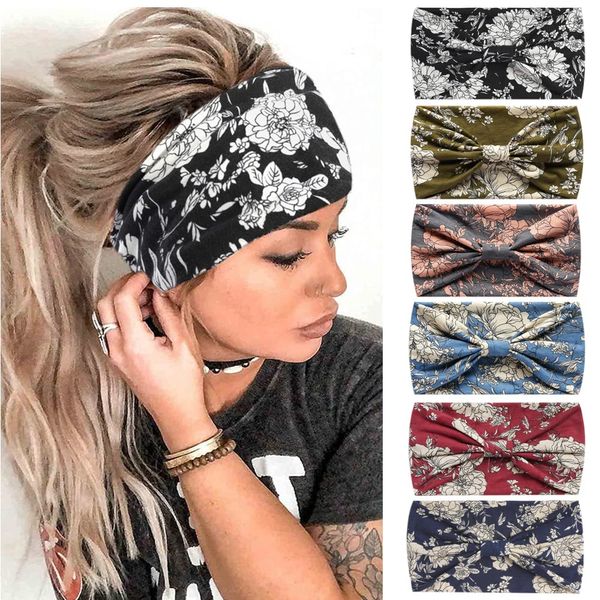 Mode-Stirnbänder für Frauen Haare Kopftücher Haarband Turban Blume Baumwolle Stirnbänder Breite Yoga Sport Stirnband Head Wrap (P6Flower)