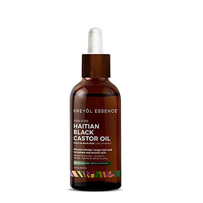 Haitian Black Castor Oil for Hair Growth Rosemary Mint by Kreyol Essence 3.4 oz (100 ml)