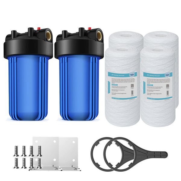 2Pack Whole House Water Filter Housing System &4P 10"x4.5" String Wound Sediment