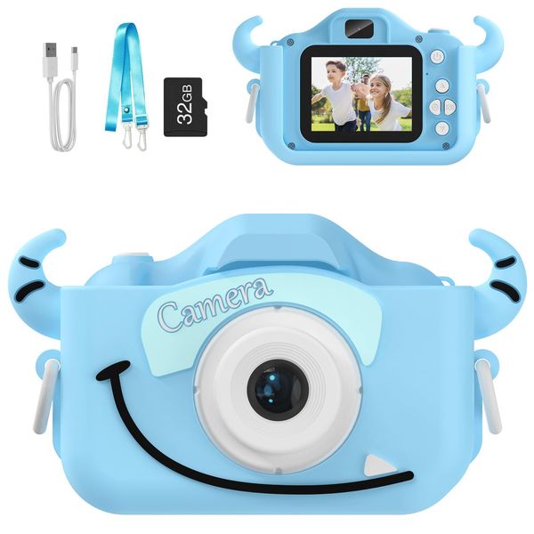 Kids Camera Toys for Kids, Digital Camera for Kids Age 3-8 Toddler Travel Toys, Birthday Gift for Boys Girls 3 4 5 6 7 8 Year Old Christmas, HD 1080P Video Camera, 32G SD Card Included (SkyBlue)