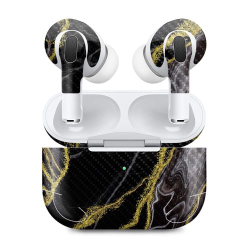 MightySkins Carbon Fiber (2 Pack) Skins Compatible with Apple AirPods Pro 2 - Black Marble Glitter | Protective, Textured Carbon Fiber Finish | Easy to Apply and Change Styles | Made in The USA