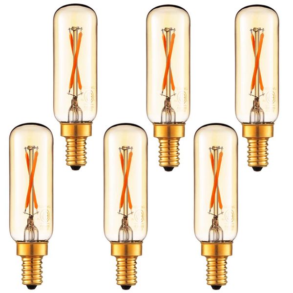 LiteHistory Dimmable T6 led Bulb 25W Candelabra led 2200K Amber 120lm 2W e12 T25 led Bulb 6Pack