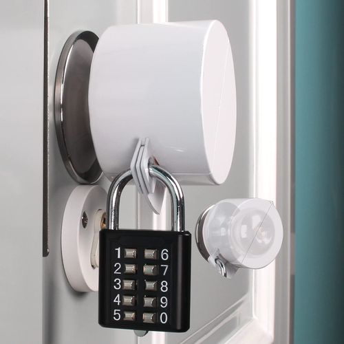 TEMEILI Door Lock Cover ，Without Drilling Doorknob Lock，from Outside Prevents Turning of Door Knob and Access to Keyhole,Door Knob Lock for Apartment Evictions,Childproof (White with Lock