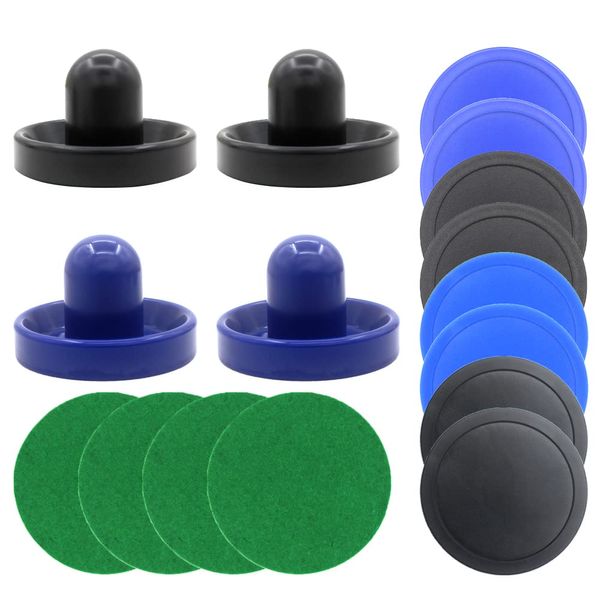 BQSPT Air Hockey Pucks and Paddles,Air Hockey Pushers and Pucks, Handles Paddles Replacement Accessories (4 Striker 96mm with Pads, 8 Pucks 64mm Thick and Thin)