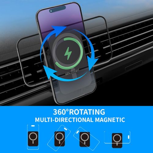 Head Case Designs Magnetic Car Mount with Wireless Charger 15W Fast Charging Compatible with MagSafe iPhone and Android Qi Devices (Black)
