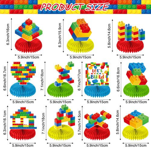 Faccito 33 Pieces Building Block Party Decorations Building Block Party Honeycomb Centerpieces Brick Themed Table Decorations for Kids Birthday Party Blocks Theme Party Supplies