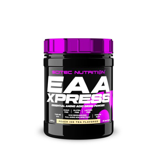 Scitec Nutrition EAA Xpress – Full Spectrum Essential Amino Acids – 3400mg BCAA, 7160mg EAA – Gluten-Free, Sugar-Free, Lactose-Free, 400 g, Peach Ice Tea