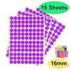 1,620 x Purple Sticky Dots - 16mm - Round Colour Coding Dot Stickers - 15 Sheets