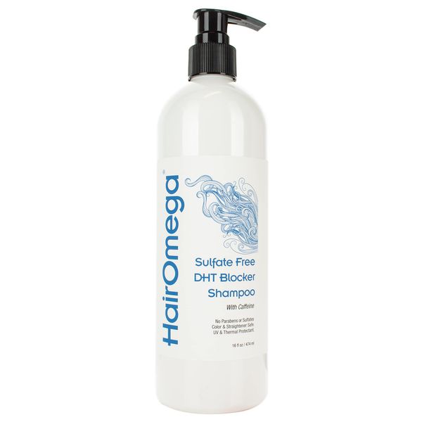 DrFormulas HairOmega DHT Blocker Shampoo Sulfate Free Shampoo - with Moroccan Argan Oil, Tea Tree Oil, Caffeine, Biotin for Hair Growth, 16 oz
