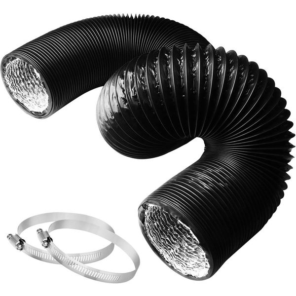 4 Inch 5FT Air Duct,Insulation Aluminum Clothing Dryer Hose,Black PVC Lightproof Vent Hose for Fan Filter and Grow Tent, 2 Clamps Include