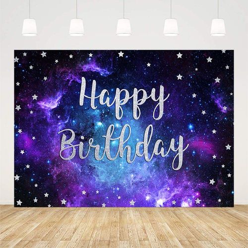 SENDY 7x5ft Starry Sky Happy Birthday Backdrop Outer Space Birthday Party Decorations Supplies for Boy Universe Galaxy Planet Blue Purple Pilot Bday Photography Background Banner Cake Table Props