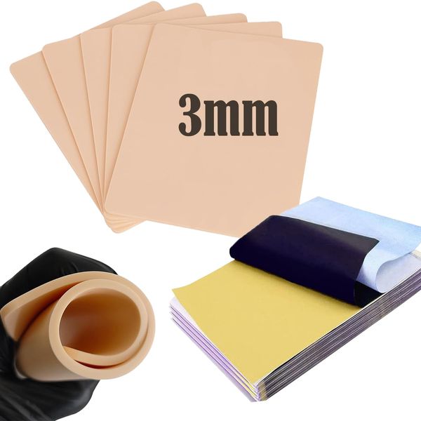 3mm Fake Skin Practice Kit- Urknall 4pcs Tattoo Skin with 20pcs Stencil Paper 3mm Thick Tattoo Practice Skin Double Sides Fake Skin with Tattoo Paper Blank Tattoo Skin Practice