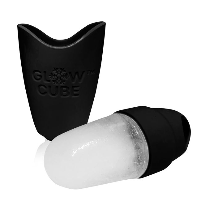 Glow Cube Ice Roller For Face Eyes and Neck To Brighten Skin & Enhance Your Natural Glow/Reusable Facial Treatment to Tighten & Tone Skin & De-Puff The Eye Area (Black Mini)