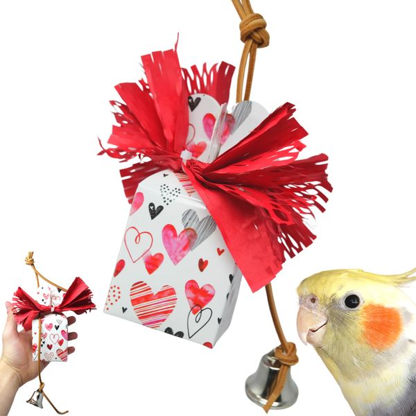 Bonka Bird Toys 1002 Love Box Bird Toy for Valentine Parrots, Cockatiels, Parakeets, Conures - Colorful Hearts, 11" x 5