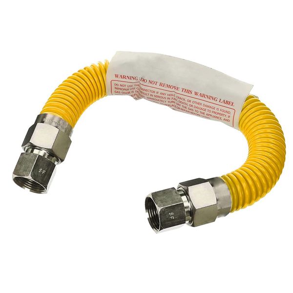 Gas Connector Kit 18 inch Yellow Coated Stainless Steel, 3/8” OD Flexible Gas Hose Connector for Gas Log and Space Heater, 1/2" FIP x 1/2" FIP Stainless Steel Fittings, 18” Gas Appliance Supply Line