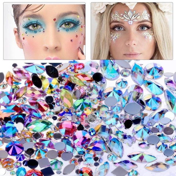 600pcs Rhinestones Gems Acrylic Jewels Craft Supplies Gems Flat Back Mixed Acrylic Jewels Gemstones Flatback Gemstone Embellishments Plastic Jewels Craft AB Rhinestones Loose Rhinestones for Craft