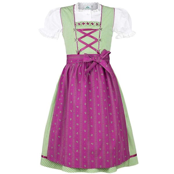Isar-Trachten Mädchen Kinderdirndl grün Beere mit Bluse, GRÜN, 152