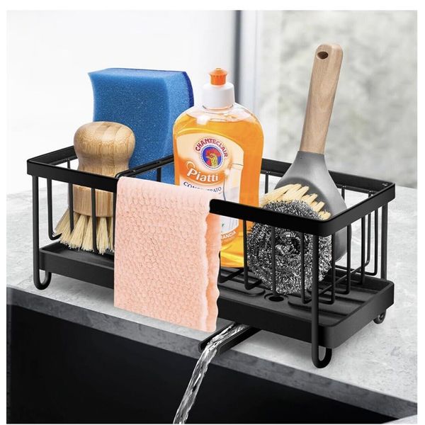 Adjustable Auto Spout Sink Caddy: Stainless Steel Rustproof Countertop Organizer