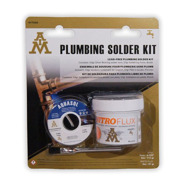 AIM Aquasol Plumbing Kit with solder wire, flux and brush, Solder for Plumbing Repairs (113g / 4oz)