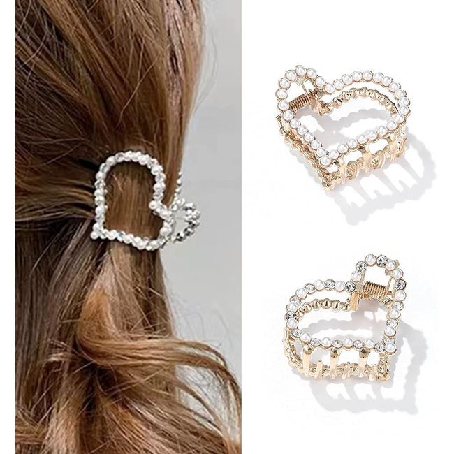 Aznze Gold Hair Clips, Pearl Hair Claw Clips Crystal Hair Claws, hair clips, Metal Hair Accessories for Women and Girls, hair clips