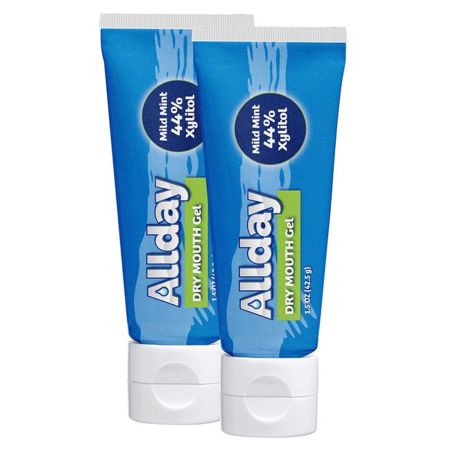 Allday Dry Mouth Gel - Maximum Strength Xylitol, Fast Acting, Non-Acidic (2 Tubes Inside One Box)