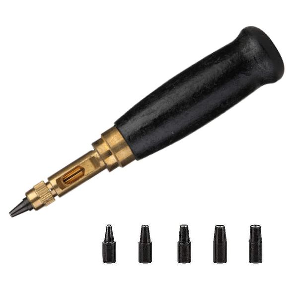 Screw Hole Punch,Precision Durable Hole Punch Tool Screw Hole Puncher with Wood Handle,6 Tips Sizes:1.5mm,2mm,2.5mm,3mm,3.5mm,4mm for Sewing Leather Paper Bookbinding Tool (balck)