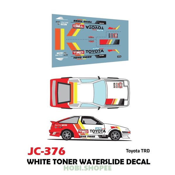 JC-9376 White Toner Waterslide Decals TOYOTA TRD 1:64 Hot Wheels