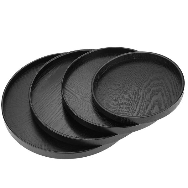 Round Serving Tray, Non Slip Black Circle Tray Decorative Coffee Table Tray, Small Wooden Round Tea Serving Tray for Kitchen Counter Tableware and Bar(21cm)