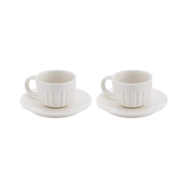 DUALIT Espresso Coffee Cups, Set of 2 New Bone China Cups and Saucers Microwave and Dishwasher Safe | Crisp Fine White China, Other Mugs Available Including Doppio, Cappuccino and Latte