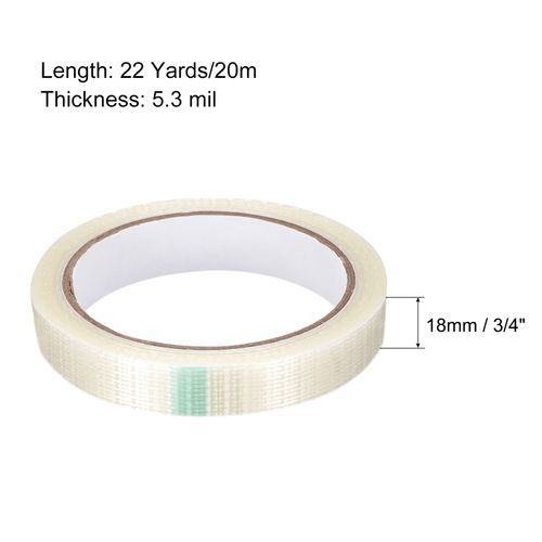 Uxcell Filament Strapping Tape, 18mm x 20M, 5.3mil Tempered Glass Fiber Tape, Transparent