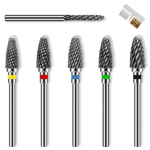 CGBE Nail Drill Bits, 6PCS Tungsten Steel Bit for Nails Set with Different Grit, 3/32 Inch Professional Nails Bits for Acrylic Nails, Efile Nail Drill Bits with Corn-shaped Head for Nails