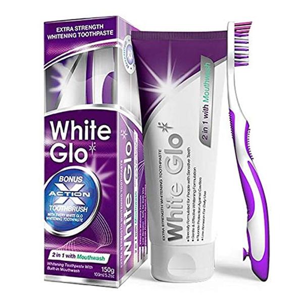 White Glo 2in1 Whitening Toothpaste with Mouthwash-100 ml (Pack of 2)