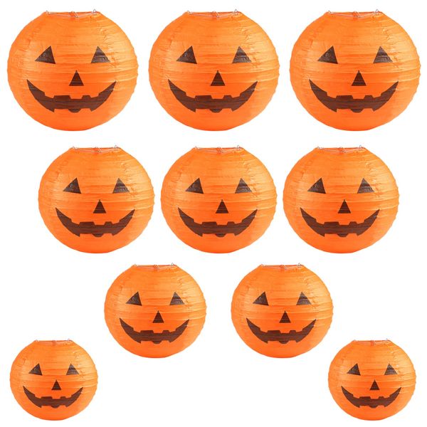 Kesote 10 Pack Halloween Decoration Lanterns Pumpkin Lanterns Washi Paper Lanterns Folding Lanterns Orange Diameter 15cmx2 20cmx2 25cmx3 30cmx3 Orange for Festival Party