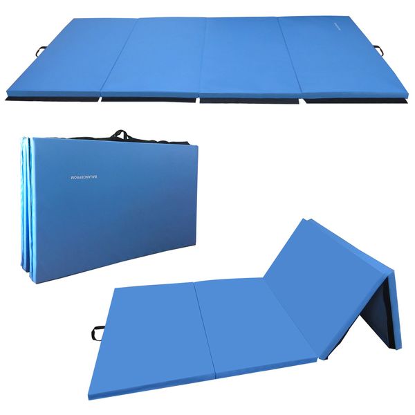 BalanceFrom GoGym All-Purpose 4'x10'x2" Extra Thick High Density Anti-Tear Gymnastics Gym Folding Exercise Aerobics Mats (Blue)