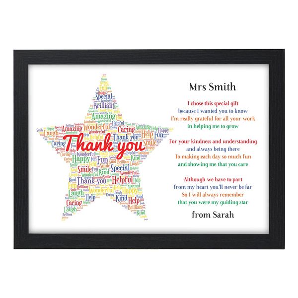 Personalised Thank You Teacher Gift STAR School Teacher TA Nursery Leaving Poem - Gifts for Teachers, Teaching Assistants, Nursery Teachers - ANY NAME - A5 A4 Framed Prints (Personalised)