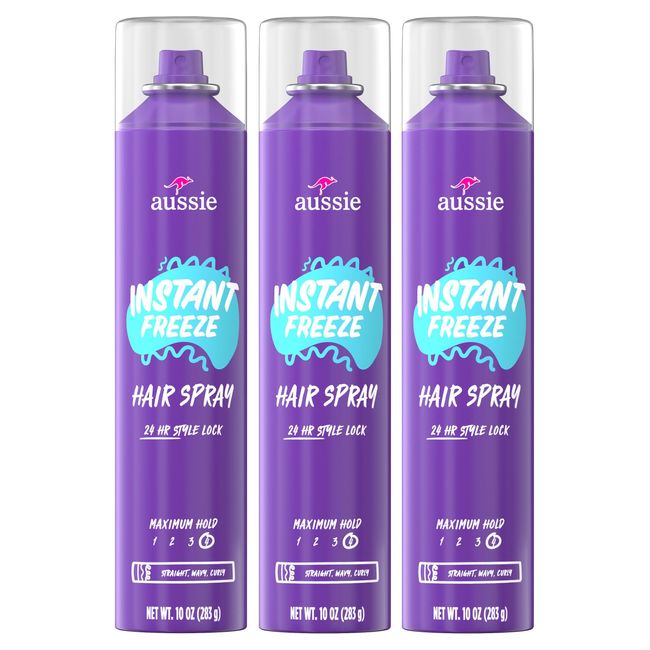 Aussie Instant Freeze Hairspray with Jojoba & Sea Kelp, Strong Hold, 10.0 oz, Triple Pack