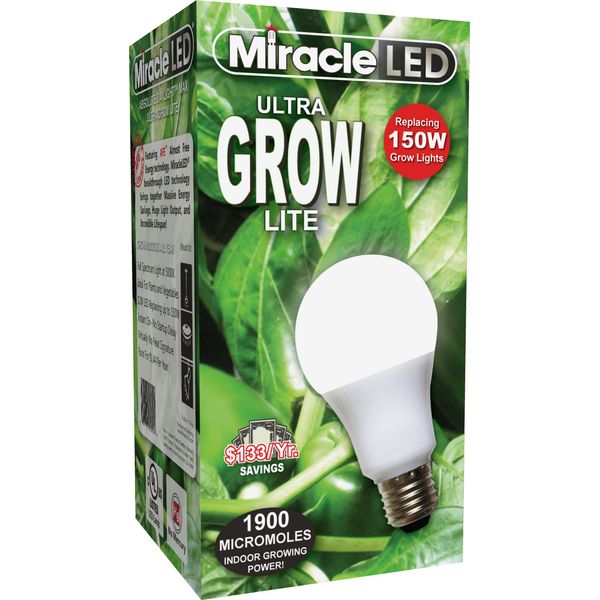 Miracle LED Commercial Hydroponic Ultra Grow Lite - Replaces up to 150W - Daylight White Full Spectrum LED Indoor Plant Growing Light Bulb For DIY Horticulture & Indoor Gardening (605188)