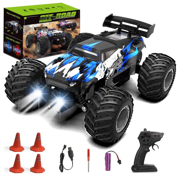 Sjpzwcrl Rechargeable Remote Control Car Toys: - Hand Controlled Monster Truck for Boy Electric Rock Crawler Toys with Colorful RC Car Body Lights and Headlights Birthday Gift for Kids