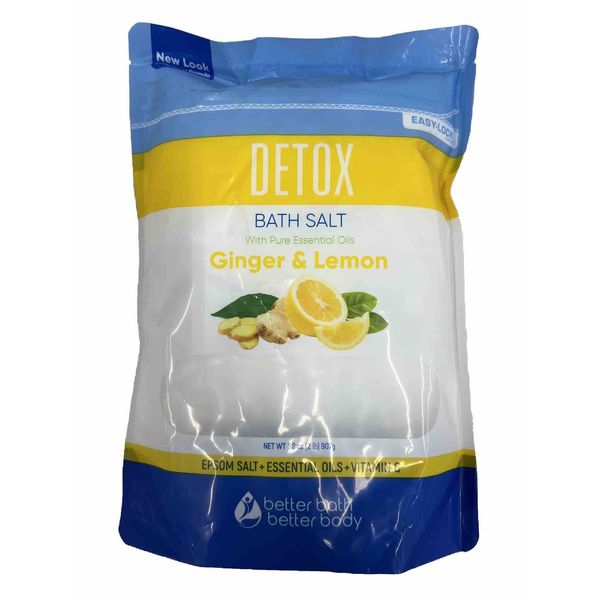 Detox Bath Salt, With Pure Essential Oils, Ginger & Lemon, 2-LB Bag