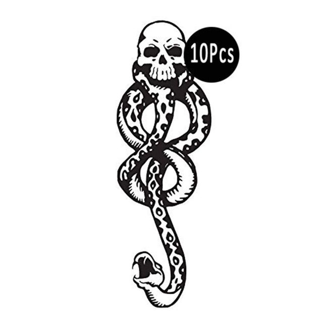 CHASPA 10 Pcs Magic Mantra Snake Skull Dark Mark Death Eater Temporary Halloween Cosplay Tattoo Accessories