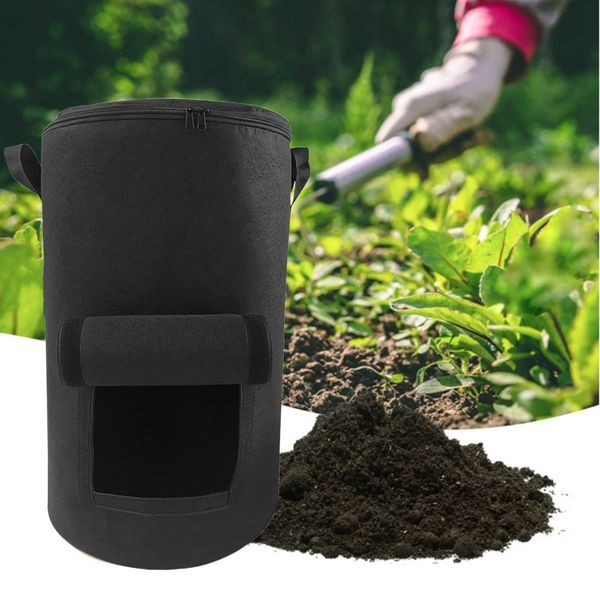 compost container, non-woven compost bag, compost bucket, household fertilizer bag, garbage fertilizer, outdoor, compost bag with handle, planting bag, breathable, deodorizing, foldable, corrosion resistant, reusable (Black)