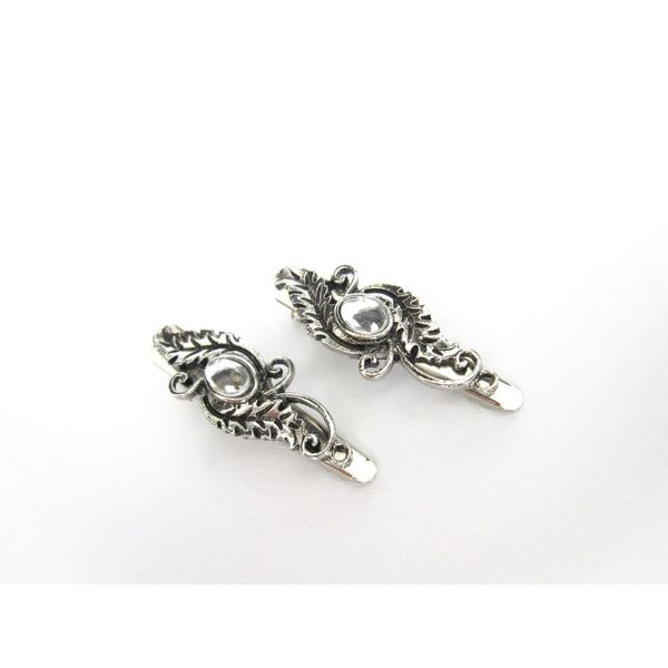 2 extra small silver clear stone leaf shaped alligator hair clip
