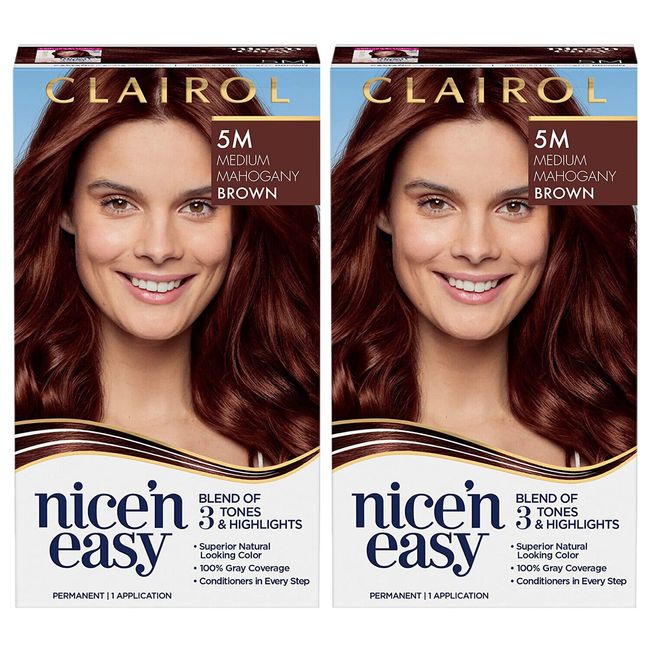 2-Pack New Clairol Nice'n Easy Permanent Hair Color, 5M Medium Mahogany Brown