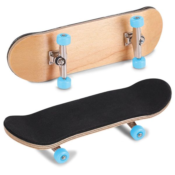 Horoper Wooden Finger Skateboards, 1Pc Maple Wooden Alloy Fingerboard Finger Skateboards with Box Fingerboard Skateboard Reduce Pressure Kids Gifts(Light Blue)