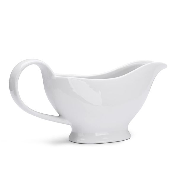 WishDeco White Gravy Boat, 200ml Ceramic Gravy Jug, Small Sauce Jug with Smooth Handle, Porcelain Sauce Boat for Salad Dressing, Broth, Custard, Cream