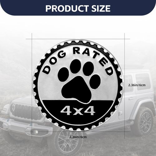 Dogs Badge Rated Car Emblem, 4 x 4 Automotive Car Badge Decals Stickers, 3D Metal Car Badges Round Emblem Decals, Car Exterior Emblems Badge Compatible with Jeep Wrangler Vehicles Trucks SUV