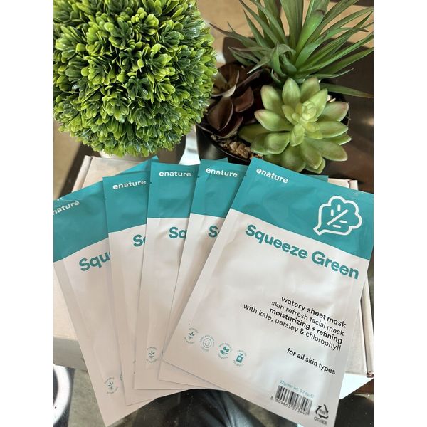 5x enature Squeeze Green Watery Sheet Mask Moisturizing Refining All Skin Types